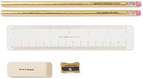 Kate Spade New York Pen e lápis Case com material de escritório, bolsa de zip inclui 2 lápis, apontador, borracha e governante, leito