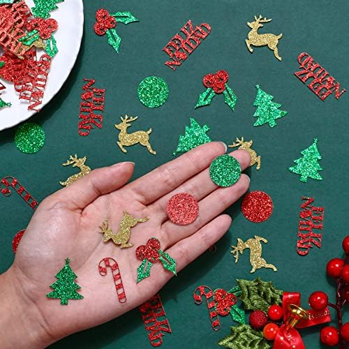 200pcs Feliz Navidad Confetti Glitter Red e Verde, Decorações de Feliz Festa de Natal, Pinheiro de Natal, Elk, Candy da Árvore