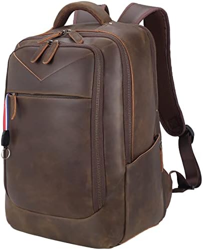 Masa Kawa Couro vintage 15,6 Mochila laptop para homens grandes negócios Trabalho de viagem Rucksack Bag Casual Caminhando Camping Daypack, Brown Deep Brown