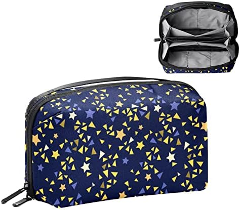 Bolsa de maquiagem de fundo da Marinha Navia de estrelas Yellow para bolsa portátil de viagens portáteis para a bolsa de beleza de produtos de higiene pessoal para mulheres
