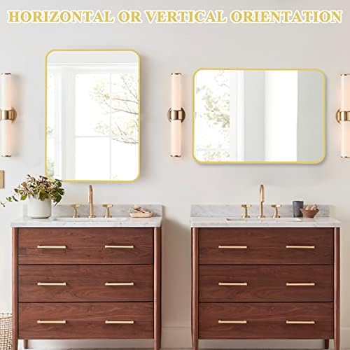 Espelho de banheiro dourado 24 x 36 polegadas, espelho de parede do banheiro com moldura de metal para banheiro da sala de estar decoração