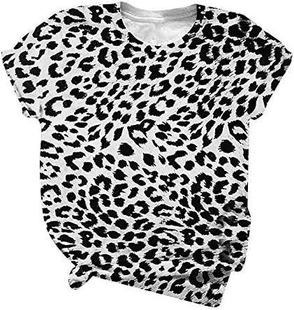 Uikmnh feminino túnica clasia leopardo redondo pescoço de manga curta de manga curta túnica macia de verão na moda
