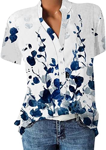 2023 Tops florais para mulheres Button Up Camisetas Casuais Casual Camiseta curta Camiseta de verão Tops Tops Basic Tops Basic