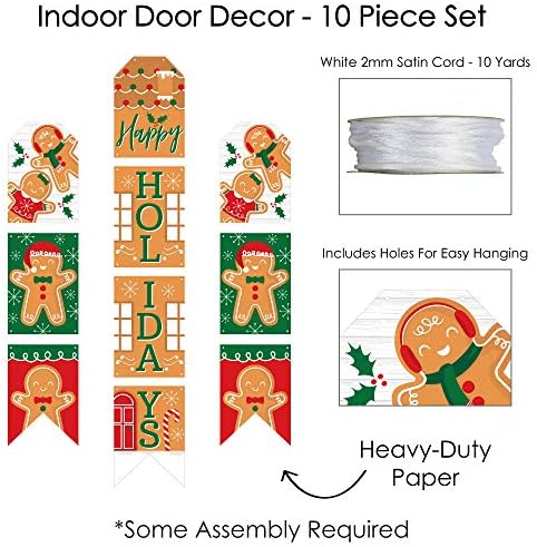 Big Dot of Happiness Gingerbread Christmas - pendurar faixas de porta de papel vertical - Kit de decoração de parede de festa