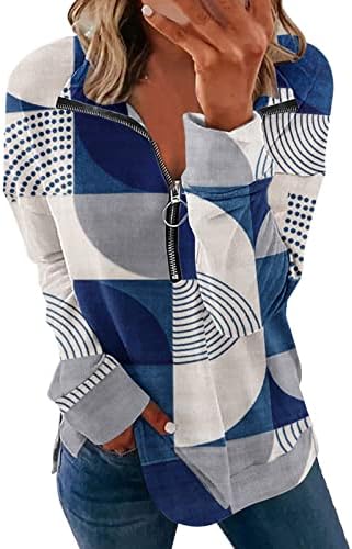 Kuaileya 1/4 Pullover zip Tops casuais para feminino com estampa de moda feminina Halte zíper solar moletom de pullover