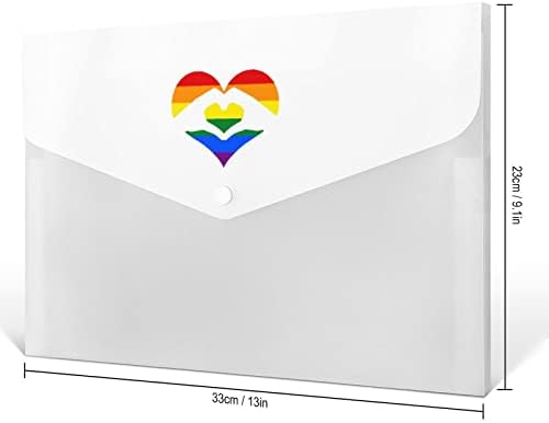 LGBT Rainbow Heart Hand File Pasta Document Saco com A4 Tamanho Portátil Bolsa Organizadora