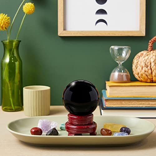 Juvale pequena esfera de obsidiana negra, bola de cristal decorativa de 80 mm/3,1 polegadas com suporte para meditação, cura, feng