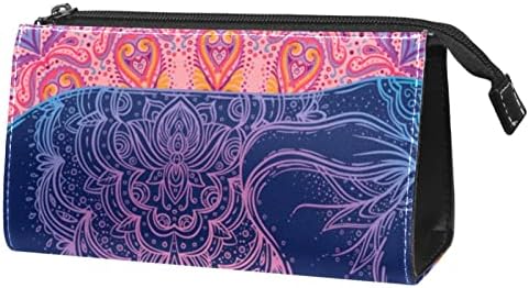 Bolsa de maquiagem de viagem sacos de maquiagem de bolsa de higieness à prova d'água para mulheres e meninas, elefante tribal étnico roxo elefante