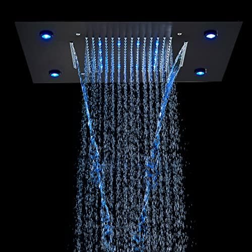 Suguword 20 x 14 polegadas chuva LED chuveiro de chuveiro preto funções multi -chuveiro banheiro montado no teto quadrado, chuva