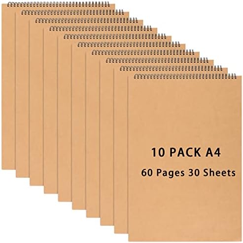 Heihak 10 Pack A4 Sketch Notebooks, 60 páginas 30 folhas de esboço de bolso de capa em espiral, pequenos blocos de