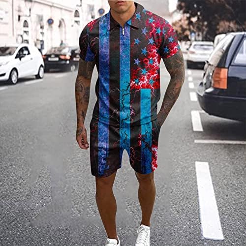 Ruiruilico masculino 4 de julho shorts patrióticos Conjunto 2023 Summer Casual Tracksuits Camisa de pólo de manga curta e