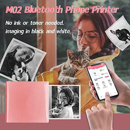 MEMINKING M02 Mini Bluetooth Sticker Impressora - Impressora de adesivo Mini Pocket Photo Photo Photo com 5 lençóis adesivos fofos,