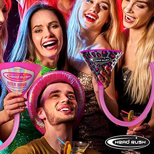 Cabeça Rush Pink Leopard Bong - Funil com tubo longo para jogos de bebida de cerveja para festa de adultos e outras ocasiões, álcool bebendo funil com uma mangueira grossa e flexível, Ultimate
