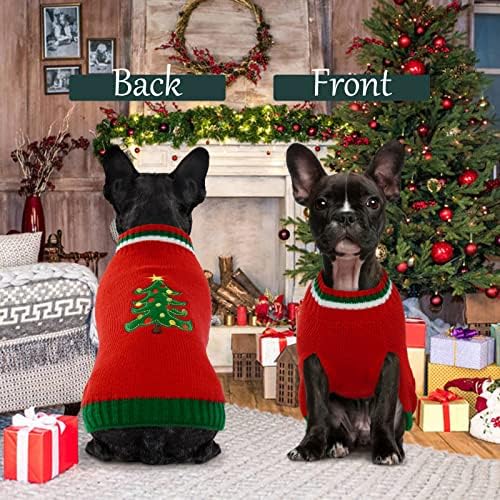 Camisagem de Natal de cão Kuoser, suéter de malha com padrão de árvore de Natal, roupas de cachorro de inverno quente