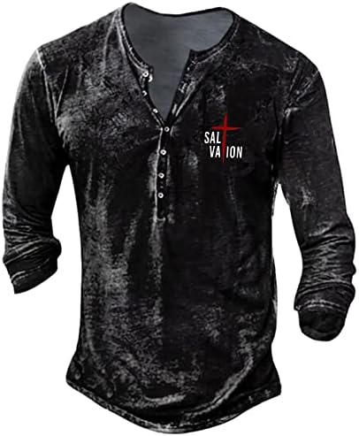 Wenkomg1 Solid Washed Henley Shirt for Men, Union Jack Uk Flag T-shirt Impresso
