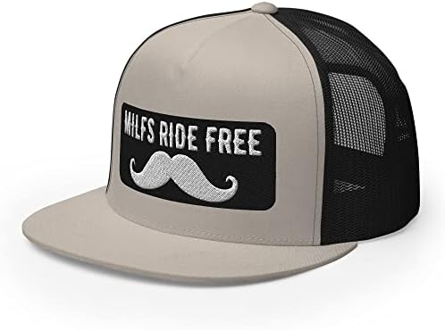 MILFS Ride grátis Bigode Rides Funny Trucker Hat Snapback Flatbill Cap