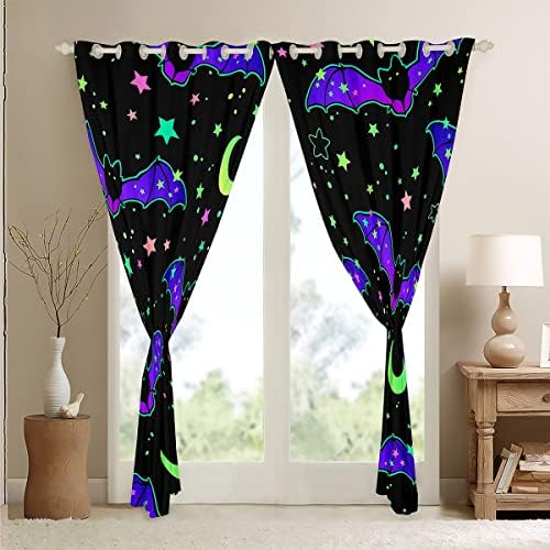 Erosebridal Glitter Bats Curtains & Drapes Blue Purple Galáxia Cortinas para crianças meninos adolescentes, Cortinas