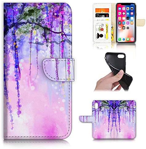 Para iPhone XS, iPhone X, capa de capa de carteira de flip -flip, A2 Art Paint Wisteria Flower 2