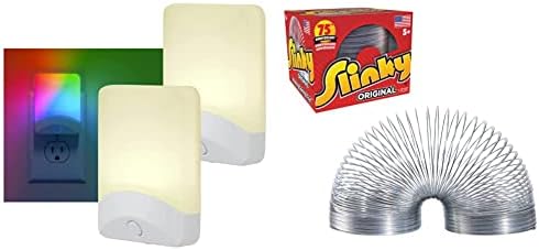 GE Home Electricalge Changing LED Night Light, 2 pacote, branco, 46722 e a mola de caminhada Slinky original, metal