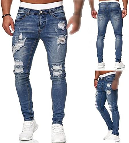 Maiyifu-gj masculino jeans rasgado destruído Holas de calça de jeans de perna angustiada Hole Slim Fit Biker Jean Troushers