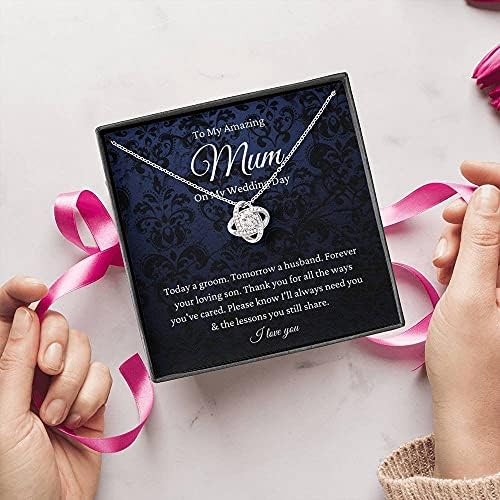 Jóias de cartão de mensagem, colar artesanal- Presente personalizado Love Knot, Mãe do noivo Presente de filho para mamãe presente