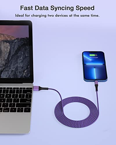 Carregador de parede do iPhone com cabo de iluminação de 10 pés, 2pack extra longo iphone carregando um cabo de nylon de