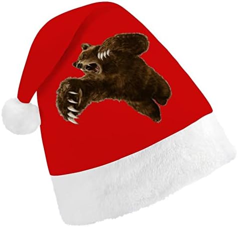 Jump urso chapéu de natal chapéu de santa chapé de pelúcia curta com punhos brancos para homens mulheres decorações de festas de férias de natal