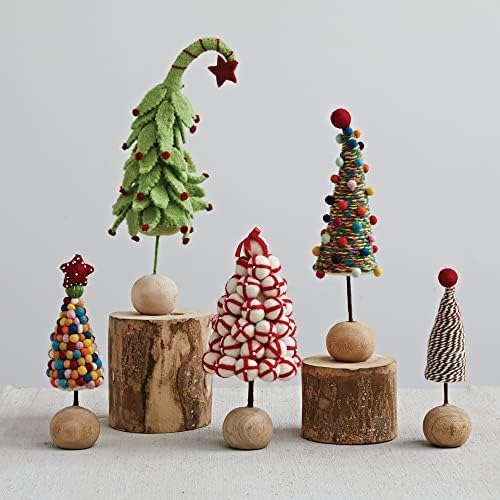 Cooperativa criativa 2-1/4 Round x 8 h lã feita de lã Pom pom árvore com estrela de miçangas e base de bola de madeira, multi