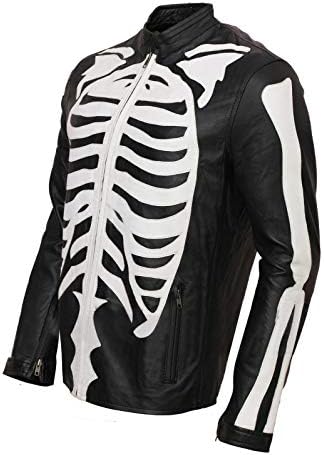 Jaqueta de ossos do esqueleto - esboço de cosplay de Halloween Rob Zombie Black Skull Biker Leather Jacket
