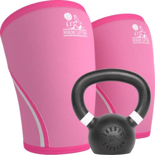 Mangas de joelho nórdicas de elevação grande pacote rosa com kettlebells 9 lb