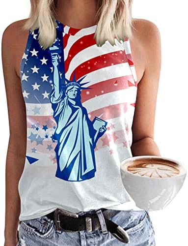 4 de julho Camisas para mulheres American Flag Summer Summer Sleesess Crew Neck Tanks Tops Stars Stripes Shirts Casual Casual Tunic