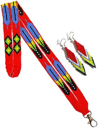 Cordão de miçangas com brincos de miçangas combinando, cordão de estilo nativo americano, suporte de emblema de miçangas,