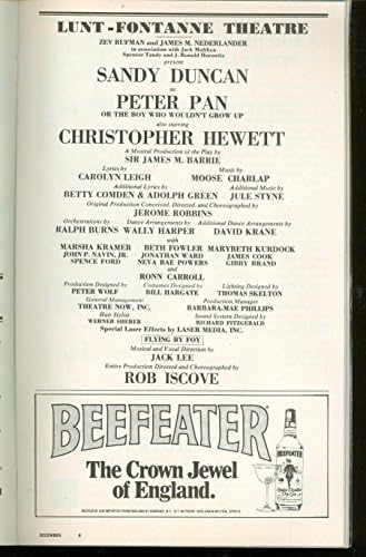 Peter Pan, Broadway Playbill + Sandy Duncan, Christopher Hewett, Beth Fowler, Marsha Kramer, Jonathan Ward, James Cook, Spence Ford