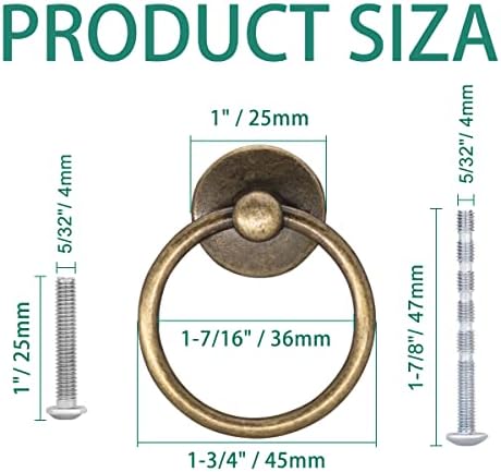 Zernmiarder 12pcs puxadores de gaveta de anel de latão antigos, alças de anel do armário vintage, botões de anel de gaveta de metal para gavetas de gavetas