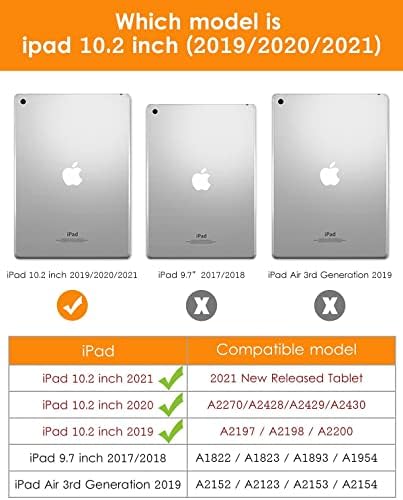DTTO iPad 9/8/ 7ª geração 10.2 Case, TPU leve leve para iPad 10,2 polegadas com protetor de tela de vidro temperado e estrutura