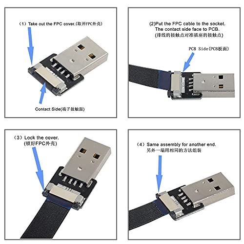 XIWAI 2,0M Down Down Inclado USB 2.0 Tipo-A Male a Micro USB 5pin Dados masculinos Slim FPC Cabo para FPV e disco e telefone