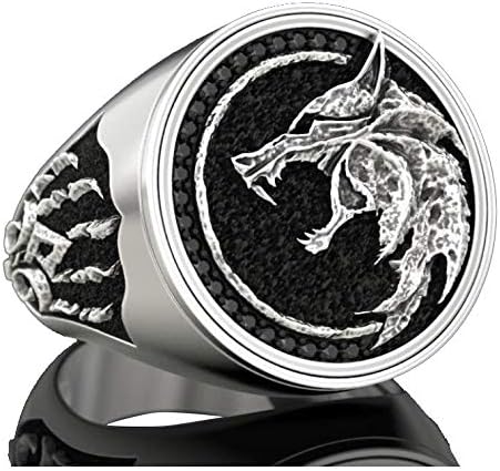 Ezuy Gnay Mens Wolf anel de jóias anel de anel de aço inoxidável Viking Viking Wizard Warrior Hunter Wolf Head Rings Presente