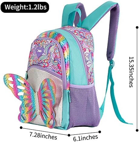 Ruru Monkey 3D Butterfly Style Kids Kiddler Backpack For Girls, Bolsa de Bolsa de Escola Livros de Infância Pré -Escolar