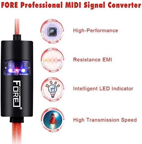 Adaptador de cabo MIDI da interface midi para USB com entrada e saída conectadas ao teclado/sintetizador para edição e gravação Trabalho