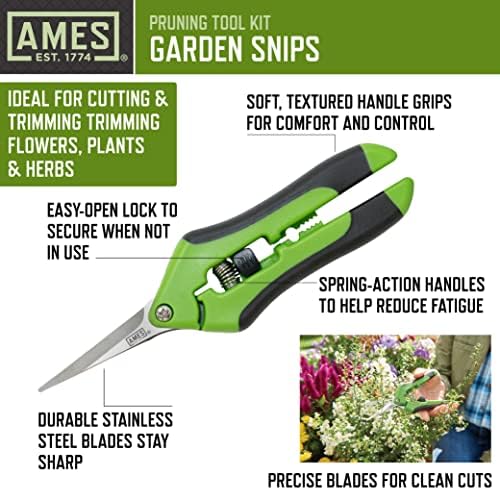 Ames 20213344 4-PC. Kit de ferramentas de poda com bypass & bad amedils, recortes de jardim, tesouras de grama e caixa de lona