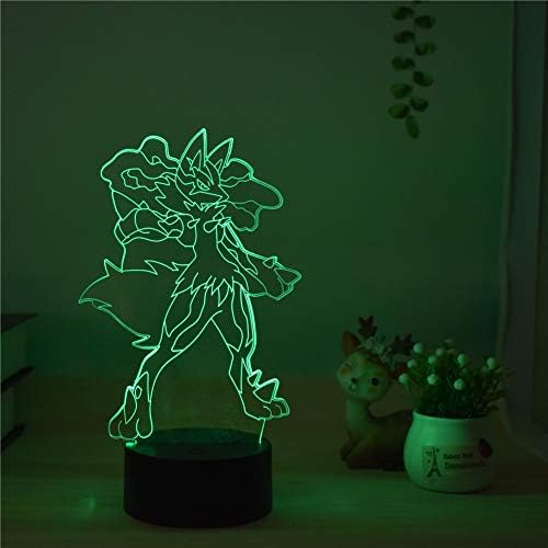 Modelo de anime colorido 3D criativo LuCario LED Night Light Touch USB 7 Color/controle remoto