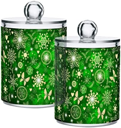 Alaza 4 Pack QTIP Dispenser Green Christmas Green com flocos de neve e vasilhas organizadoras de banheiro de borboleta para bolas de algodão/swabs/almofadas/fio dental, frascos de boticário de plástico para vaidade