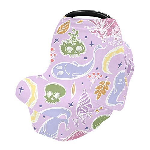 Yyzzh Halloween Ghost Moon Skull Maple Folha de folhas de bebê Cover de assento do carro infantil Tampas de enfermagem