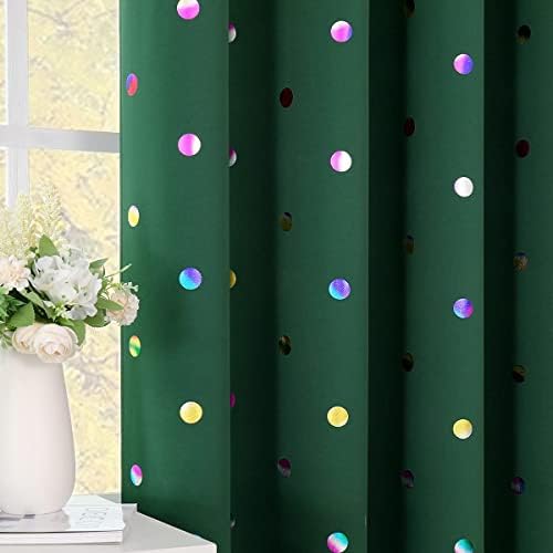 Polca metálica Poots impressos em cortinas verdes para a temporada de 63 polegadas Sparkle Green Holiday Blackout Curtain Painéis