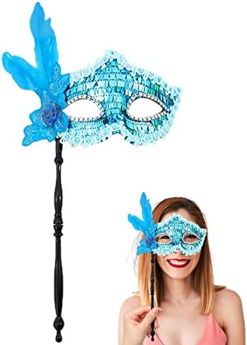 Masca de máscaras Kumprohu com bastão, cobertura de rosto ajustável para festas de baile de máscaras - feminina feminina figurinidade