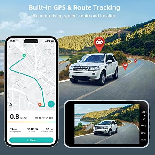 NOUTAIU 1440P DUTH DASH CAM FRONTE E TRASECIMENTO, Câmera Wi-Fi GPS WiFi GPS de 4 polegadas para carros, 170 ° de amplo anglero de largo, gravador de vídeo, HDR, G-Sensor, monitor de estacionamento, com cartão de memória 32g