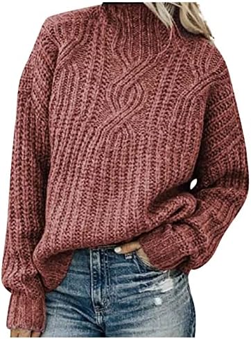 Suéteres de pulôver feminino de pescoço alto colorido malha de malha de manga comprida suéter suéter fofo suéteres fofos