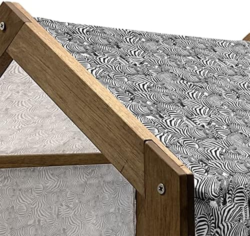 Casa de animais de estimação de madeira da zebra lunarable, rebanho de savannah fauna com ilustração monocromática do design