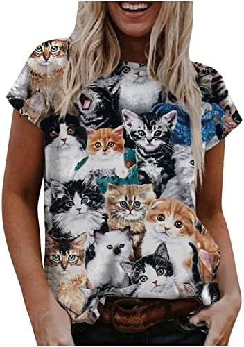 Camisa feminina de camisa feminina Trendy 3D Cat Print T-shirt