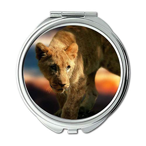 Espelho, espelho de maquiagem, predador de mamífero leão, espelho de bolso, espelho portátil